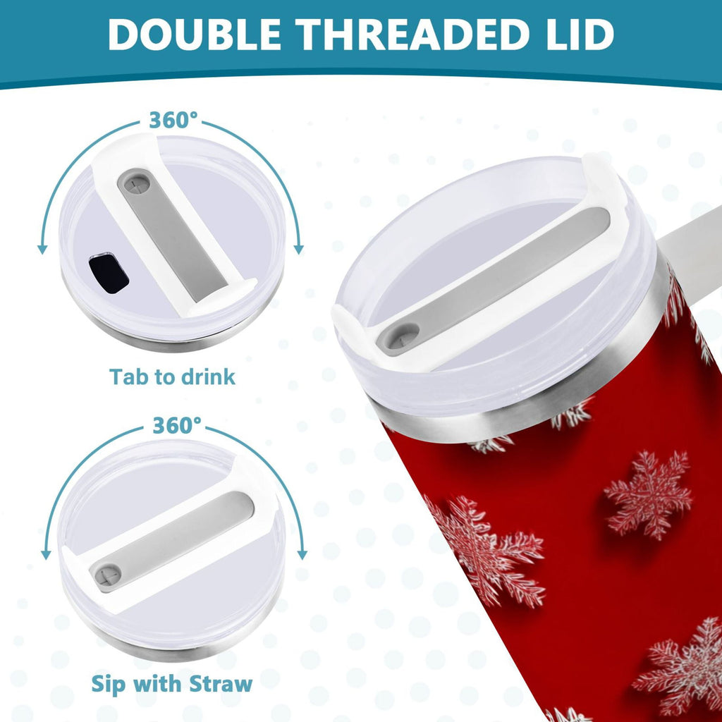 30 oz Insulated Stainless Steel Tumbler Double Wall Stainless Steel Tumbler with 2-Way Drinking Red and White Snowflakes Edition-3O35