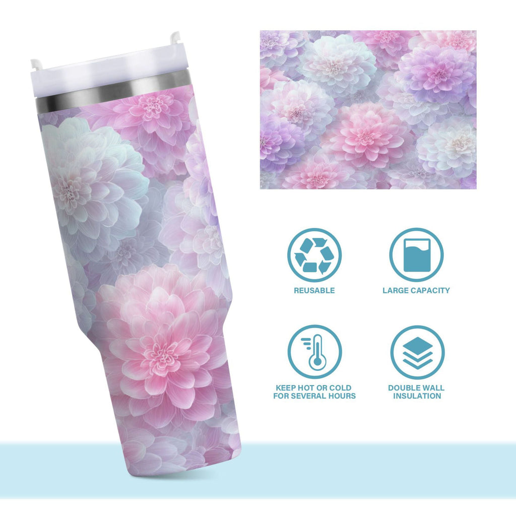 30 oz Insulated Stainless Steel Tumbler Double Wall Stainless Steel Tumbler with 2-Way Drinking Cute Pastel Watercolor Floral Edition-ZEBA