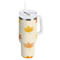 40 oz Insulated Stainless Steel Tumbler Double Wall Stainless Steel Tumbler with 2-Way Drinking Yellow Maple Leaves Pattern Edition-UKBE