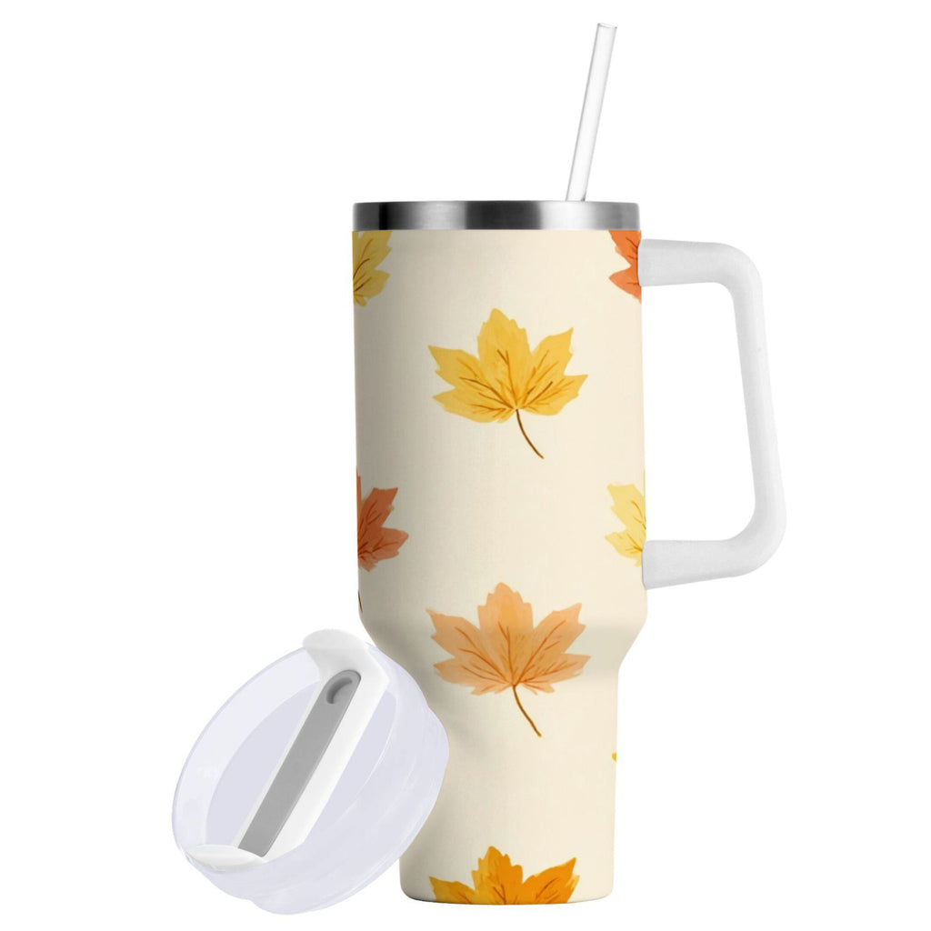 40 oz Insulated Stainless Steel Tumbler Double Wall Stainless Steel Tumbler with 2-Way Drinking Yellow Maple Leaves Pattern Edition-UKBE