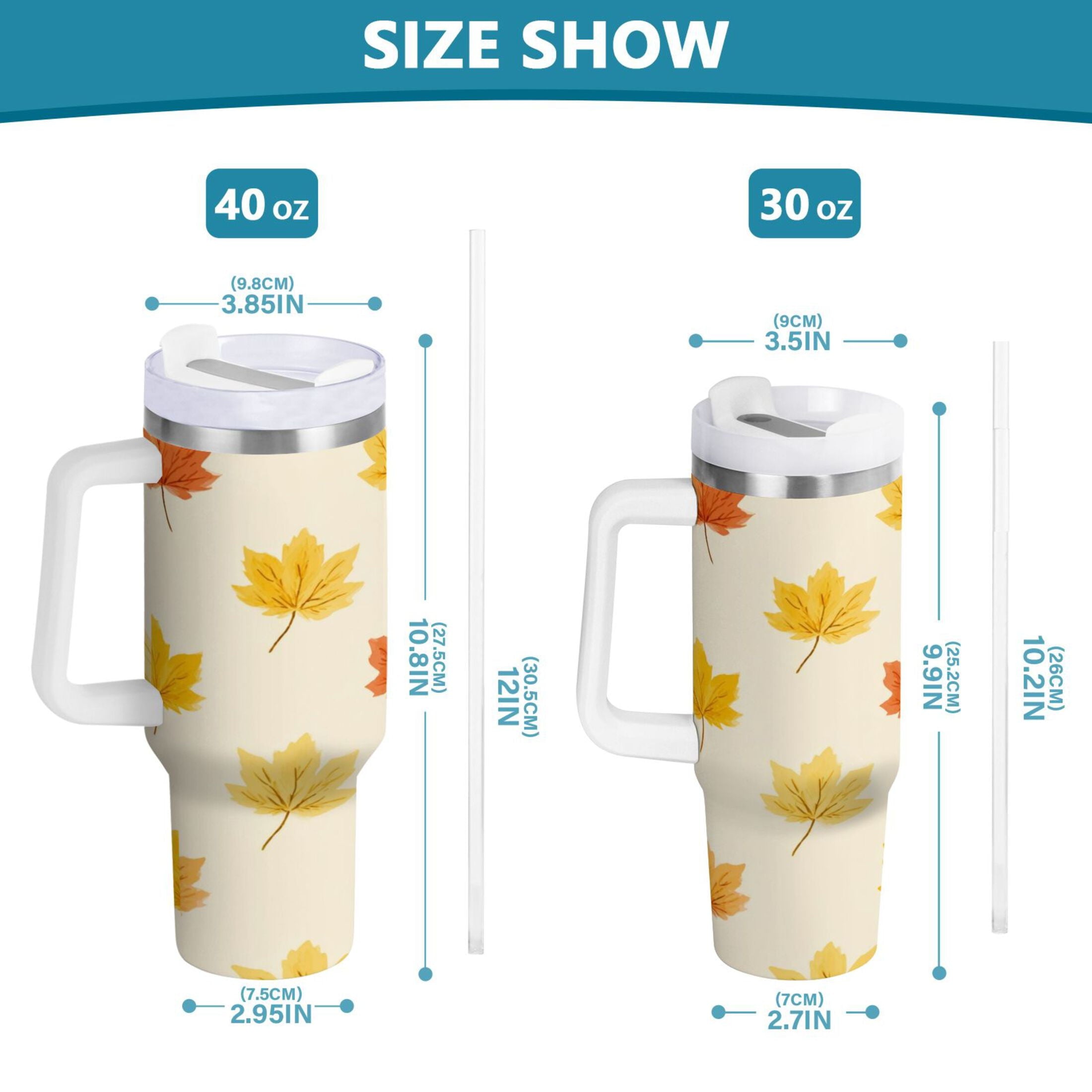 40 oz Insulated Stainless Steel Tumbler Double Wall Stainless Steel Tumbler with 2-Way Drinking Yellow Maple Leaves Pattern Edition-UKBE