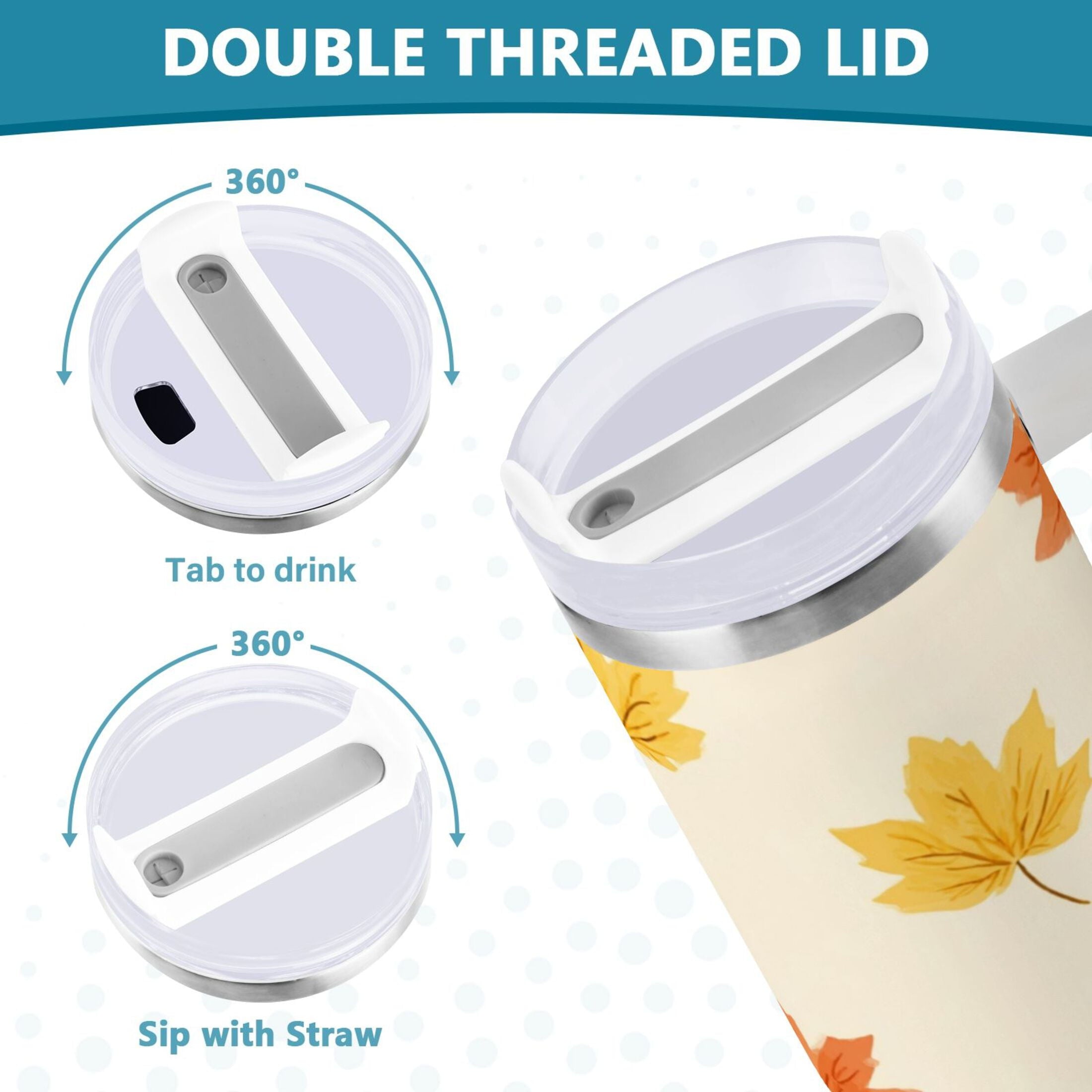 40 oz Insulated Stainless Steel Tumbler Double Wall Stainless Steel Tumbler with 2-Way Drinking Yellow Maple Leaves Pattern Edition-UKBE