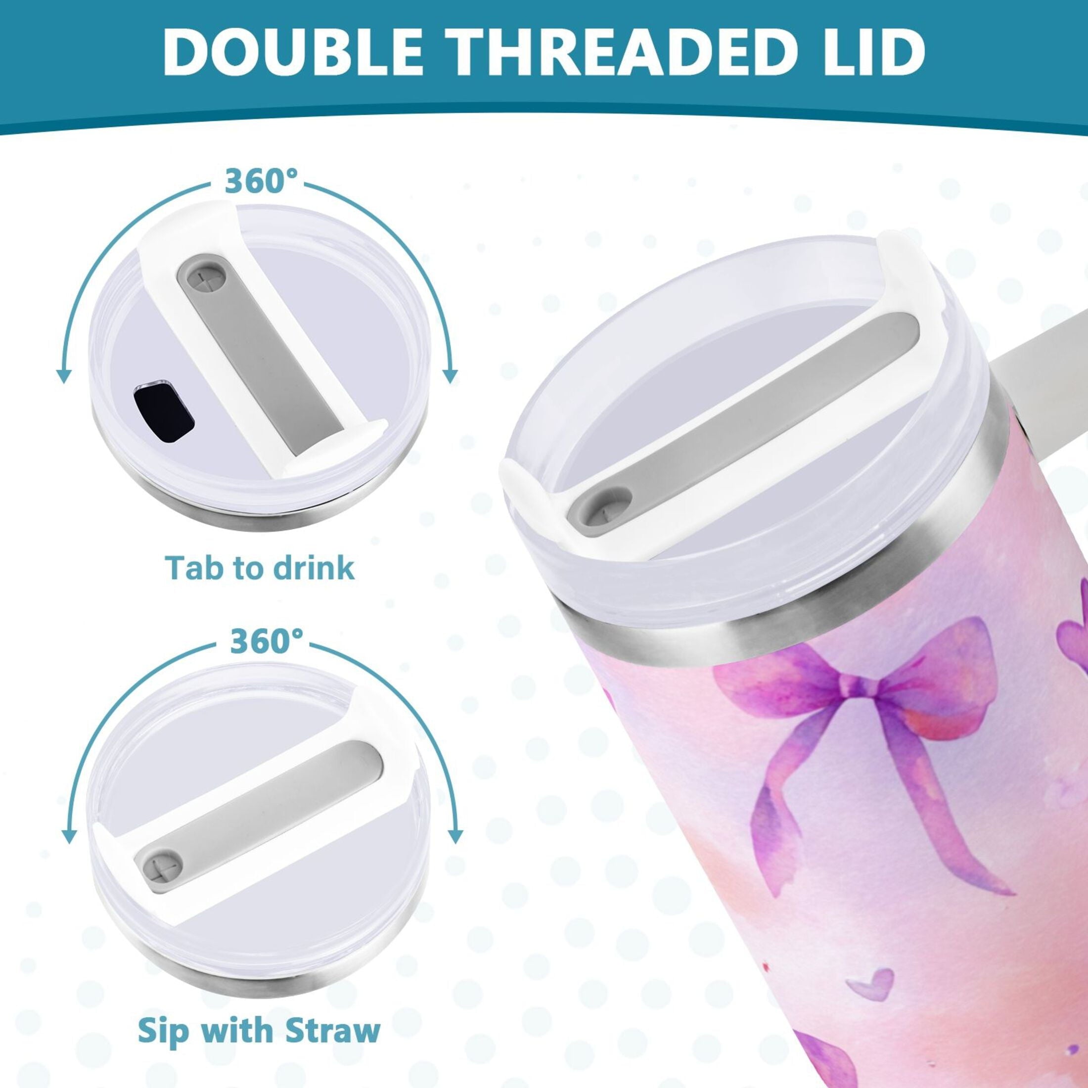 30 oz Insulated Stainless Steel Tumbler Double Wall Stainless Steel Tumbler with 2-Way Drinking Watercolor Purple Bows Edition-UW0X