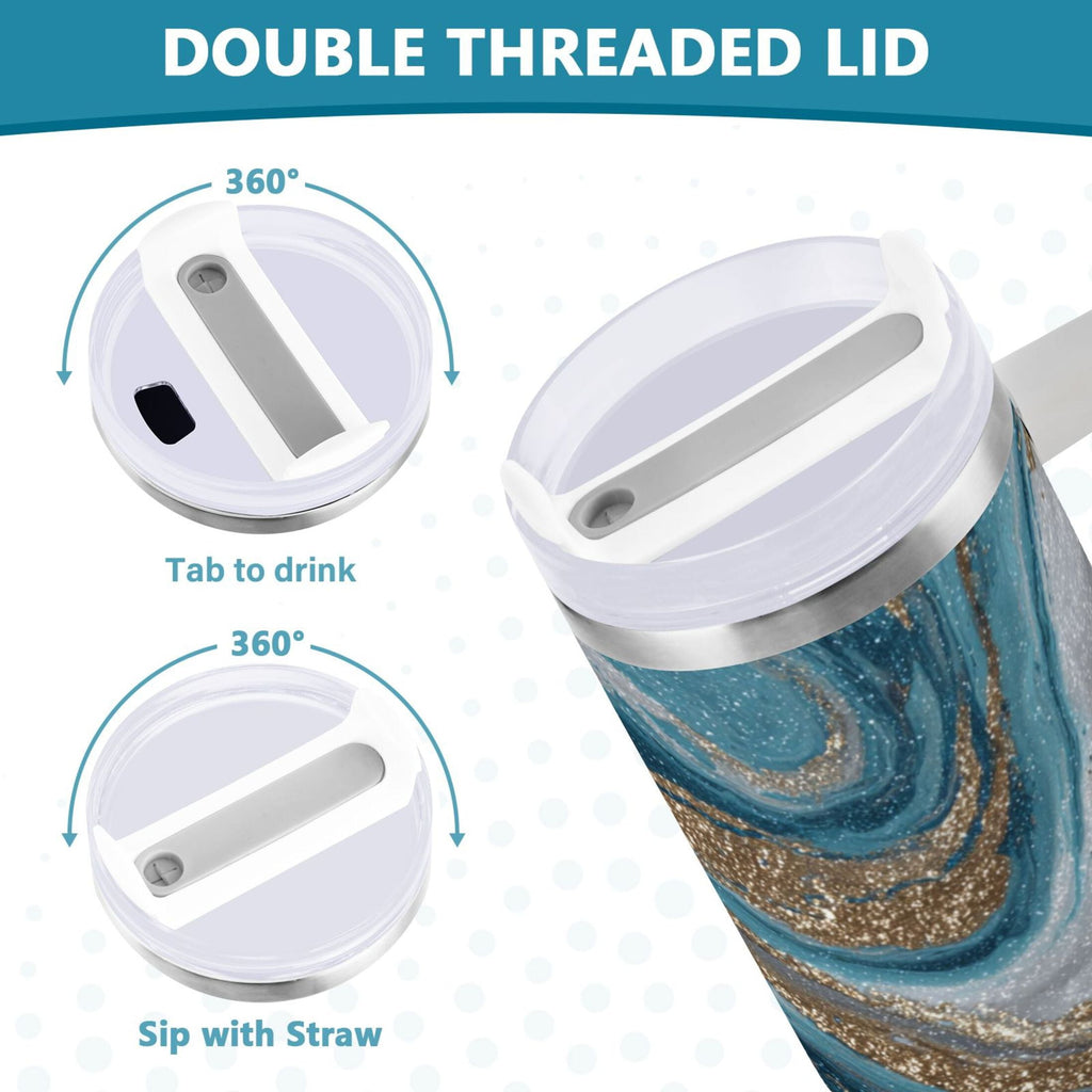 30 oz Insulated Stainless Steel Tumbler Double Wall Stainless Steel Tumbler with 2-Way Drinking Blue and Gold Swirling Edition-MPYL