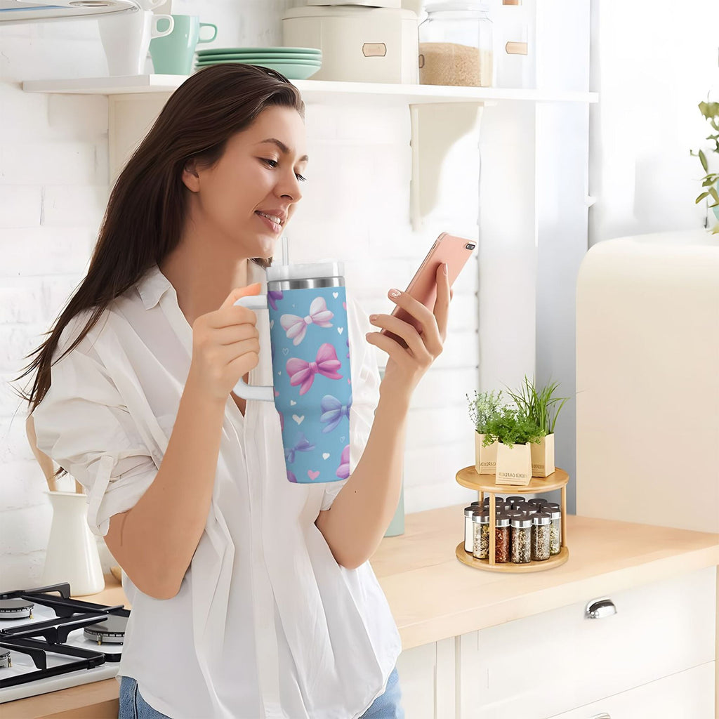 30 oz Insulated Stainless Steel Tumbler Double Wall Stainless Steel Tumbler with 2-Way Drinking Pink and Purple Bows Edition-NYJ5