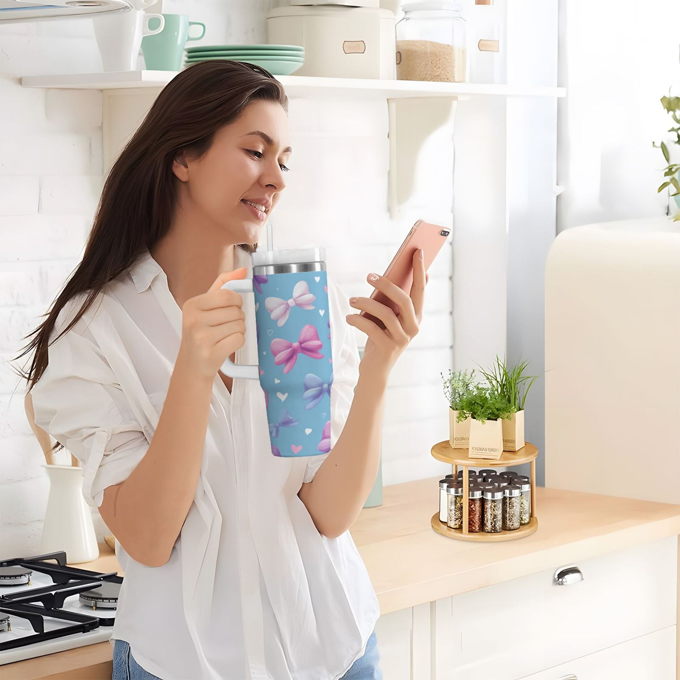 30 oz Insulated Stainless Steel Tumbler Double Wall Stainless Steel Tumbler with 2-Way Drinking Pink and Purple Bows Edition-NYJ5