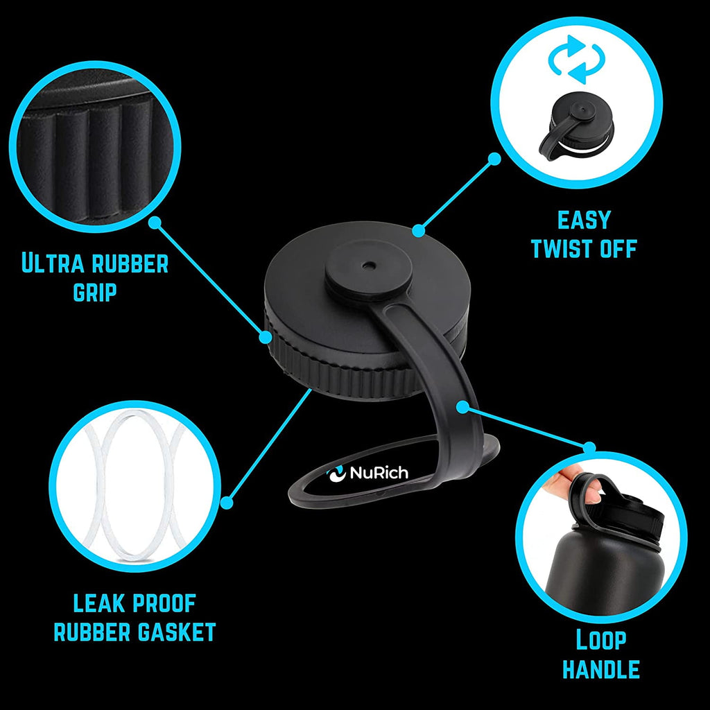 NuRich Loop Top Lid for Wide Mouth Hydro Flask, Nalgene &amp; Simple Water Bottles Edition-V43R
