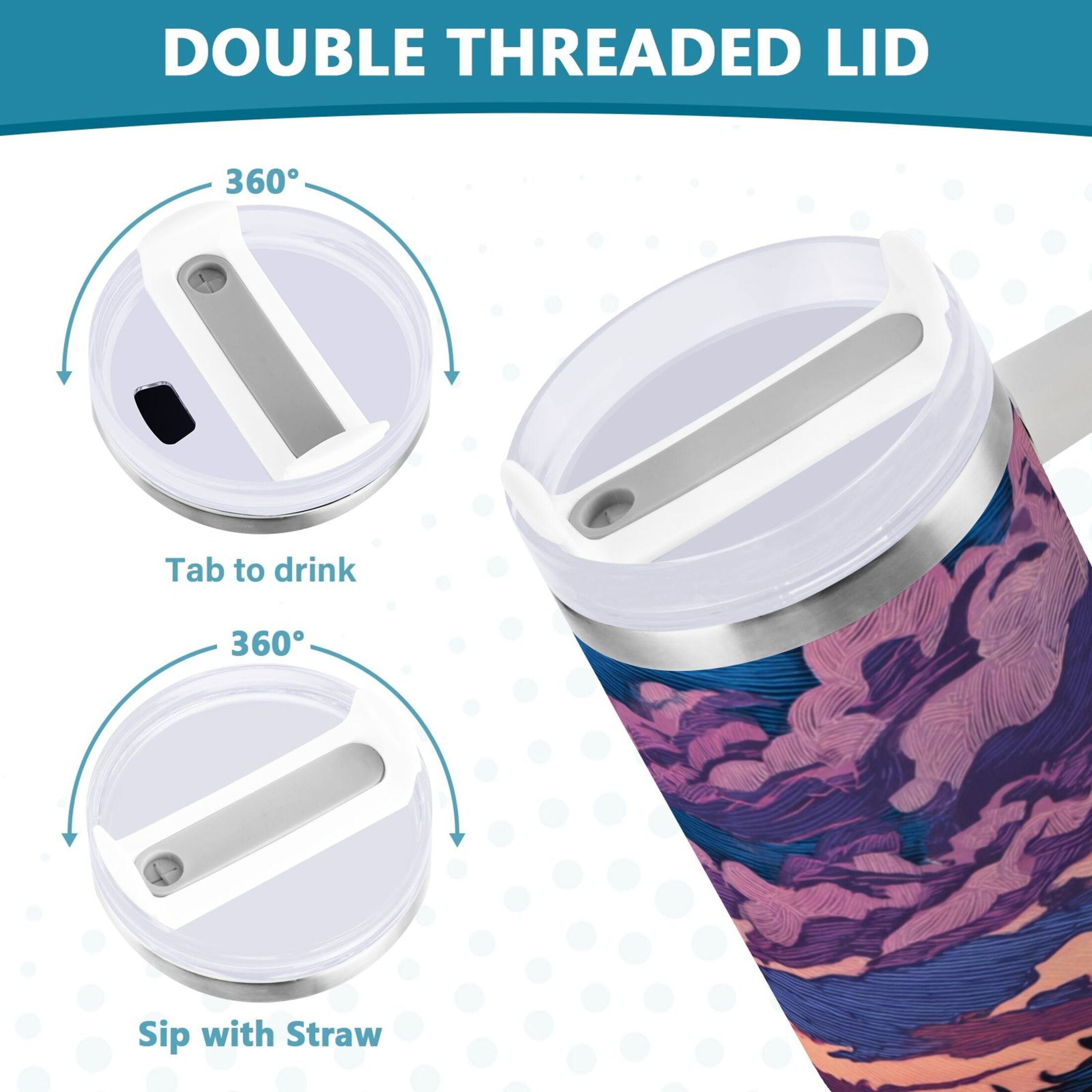 40 oz Insulated Stainless Steel Tumbler Double Wall Stainless Steel Tumbler with 2-Way Drinking Wild Horses Running Edition-VW8K