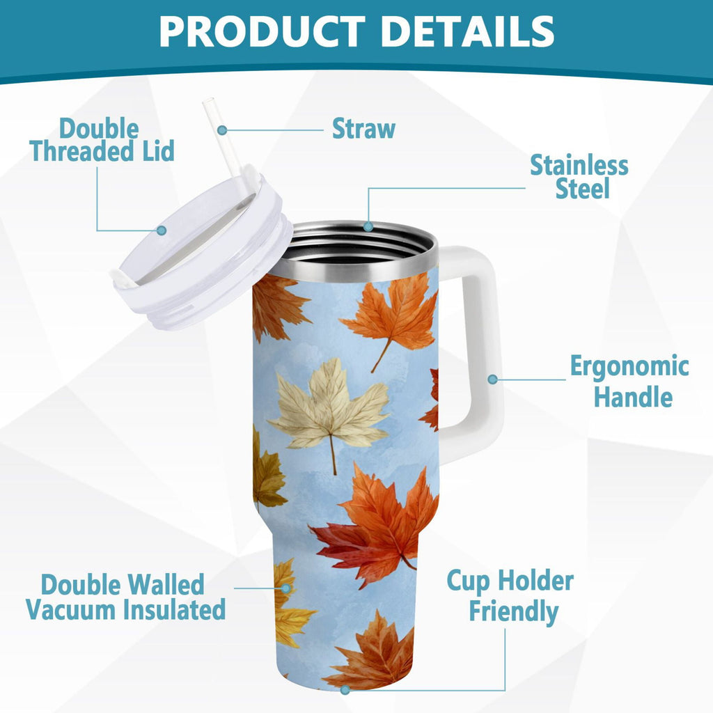 30 oz Insulated Stainless Steel Tumbler Double Wall Stainless Steel Tumbler with 2-Way Drinking Autumn Maple Leaves Edition-7CHJ