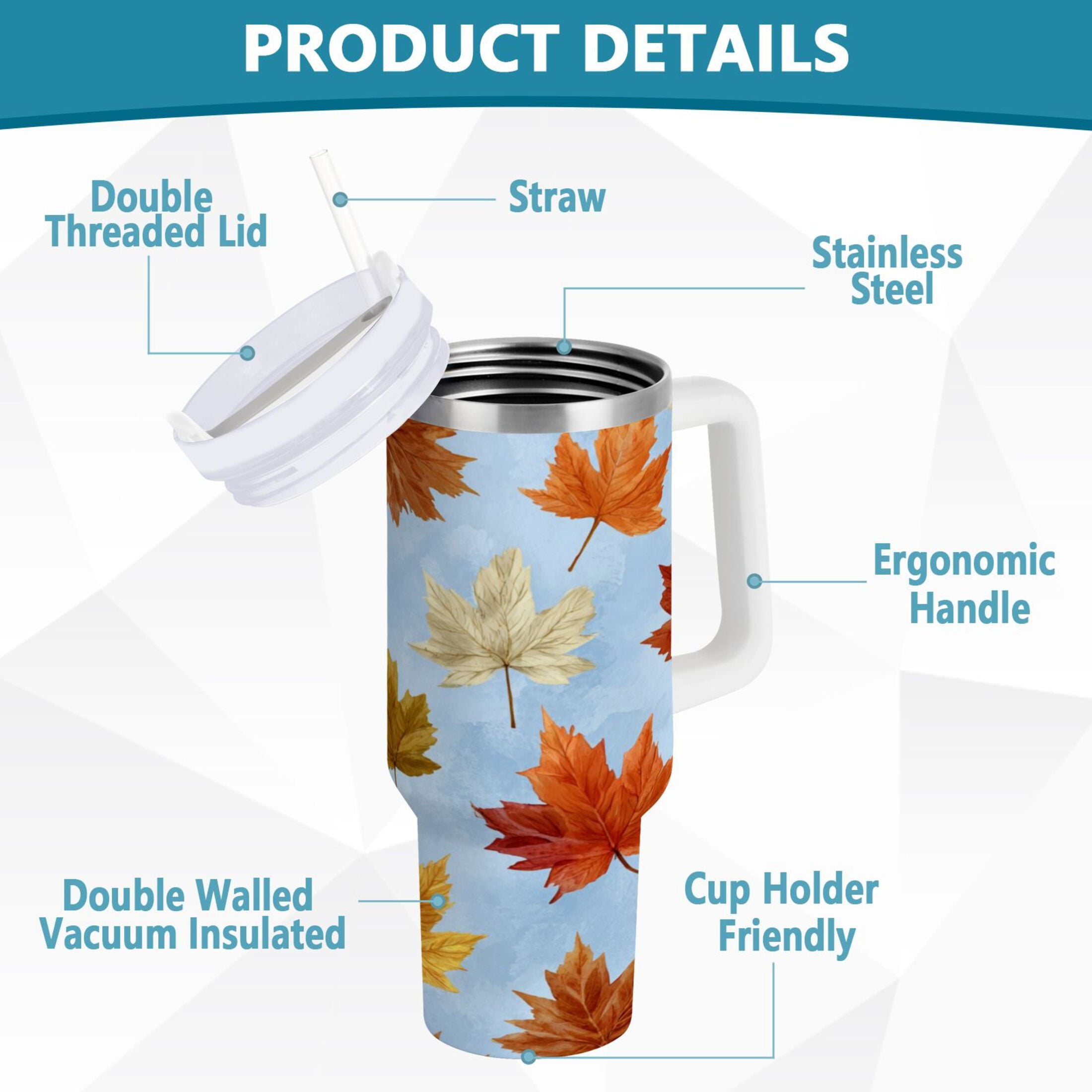 30 oz Insulated Stainless Steel Tumbler Double Wall Stainless Steel Tumbler with 2-Way Drinking Autumn Maple Leaves Edition-7CHJ