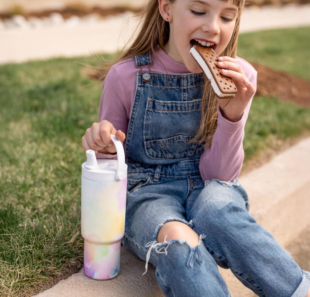 Simple Modern 24 fl oz Insulated Stainless Steel Trek Pivot Tumbler with Straw Lid and Top Handle|Cotton Candy Tie Dye Edition-JDNP