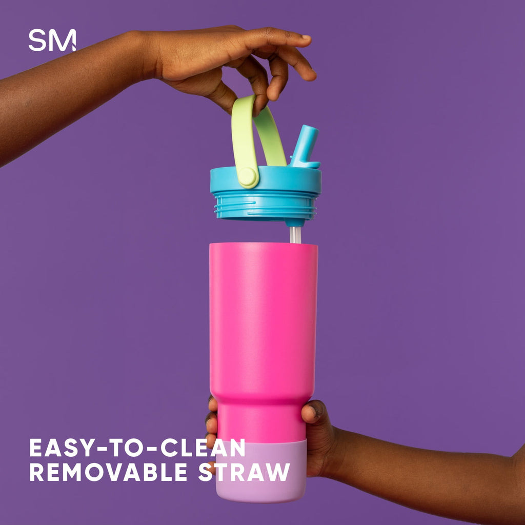 Simple Modern 24 fl oz Insulated Stainless Steel Trek Pivot Tumbler with Straw Lid and Top Handle|Cotton Candy Tie Dye Edition-JDNP