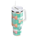 40 oz Insulated Stainless Steel Tumbler Double Wall Stainless Steel Tumbler with 2-Way Drinking Pastel Green and Peach Bows Edition-PZG7