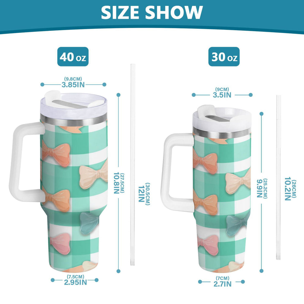 40 oz Insulated Stainless Steel Tumbler Double Wall Stainless Steel Tumbler with 2-Way Drinking Pastel Green and Peach Bows Edition-PZG7