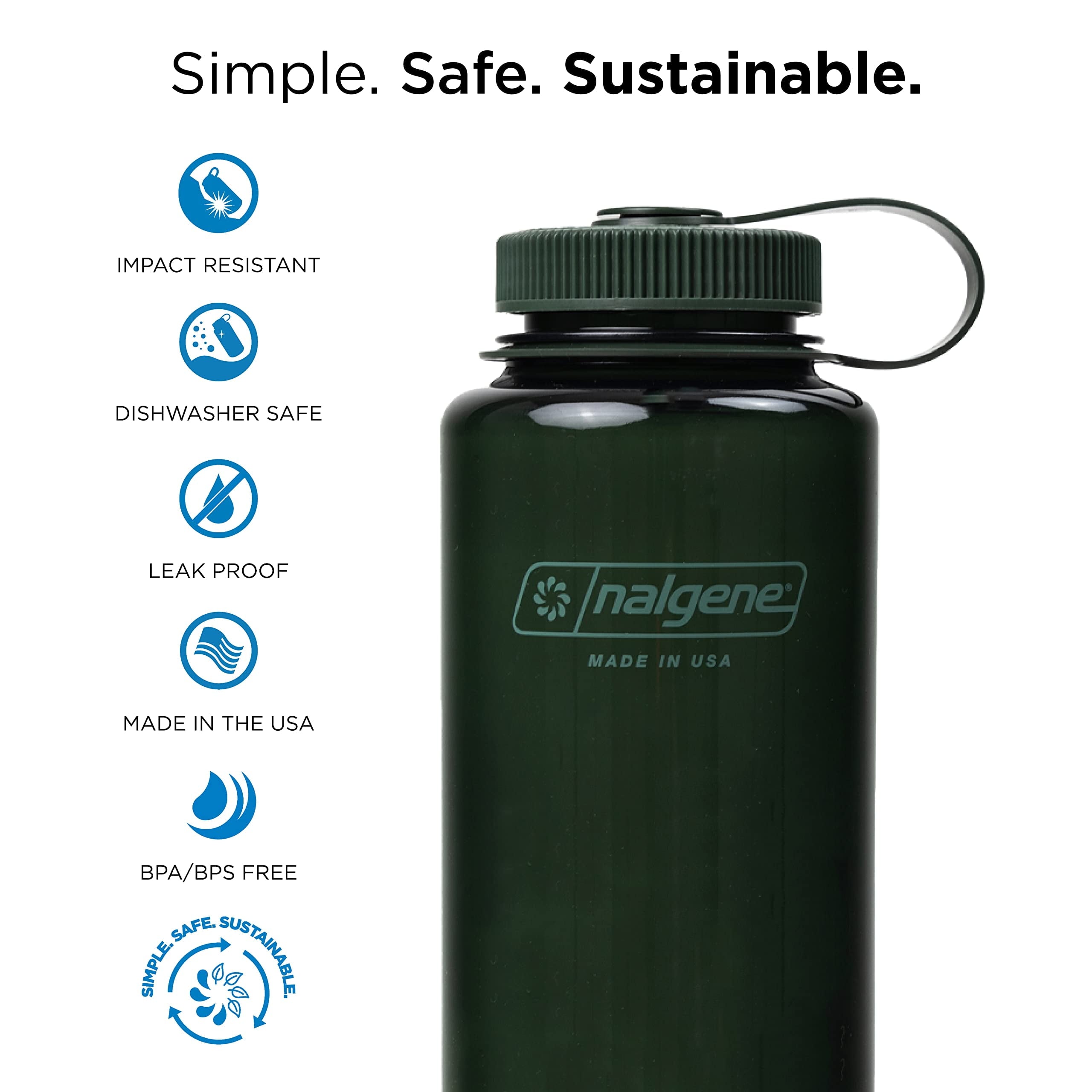 Nalgene Monochrome BPA-Free Recycled Reusable Water Bottle for Backpacking, Hiking, Gym - 32 oz Shatterproof Jade Edition-0IYK