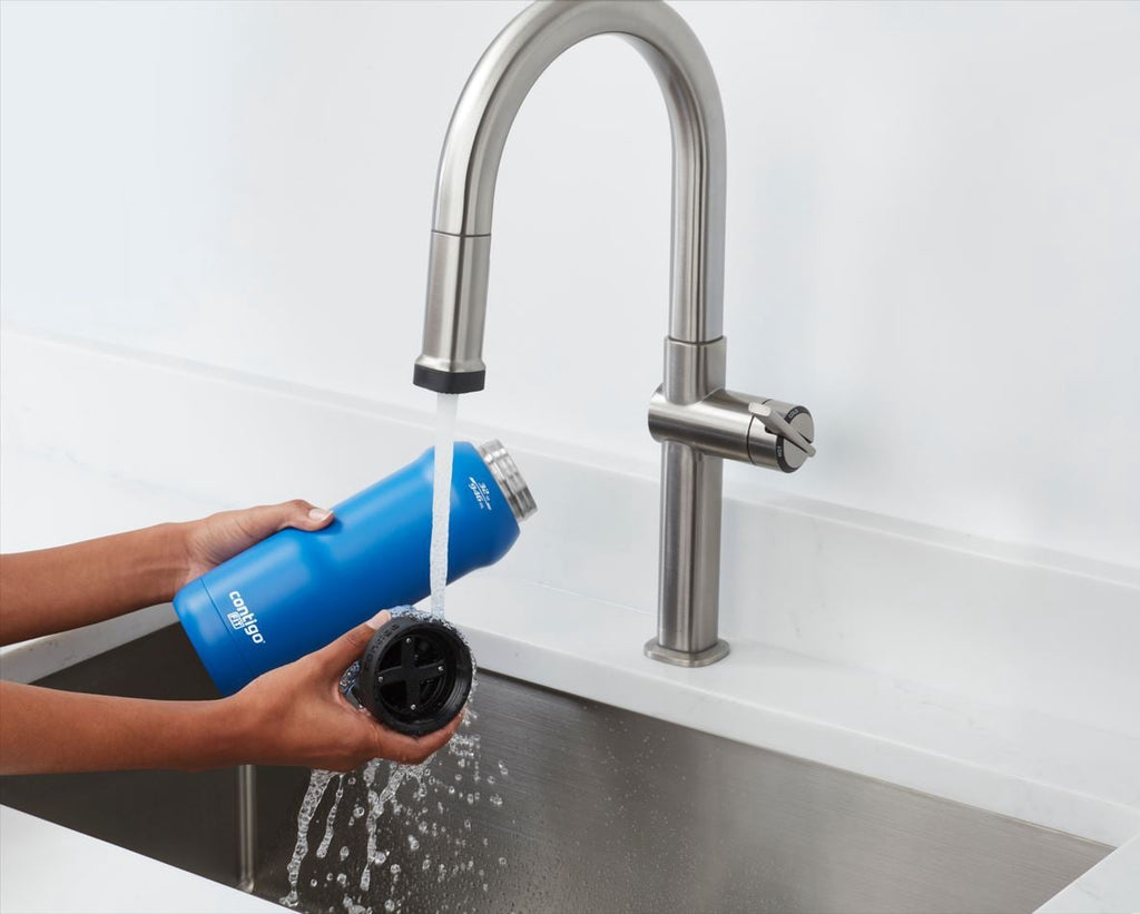 Contigo Fit Stainless Steel AUTOSPOUT Water Bottle with Straw, Blue Amp, 32 fl oz. Edition-DMJ9
