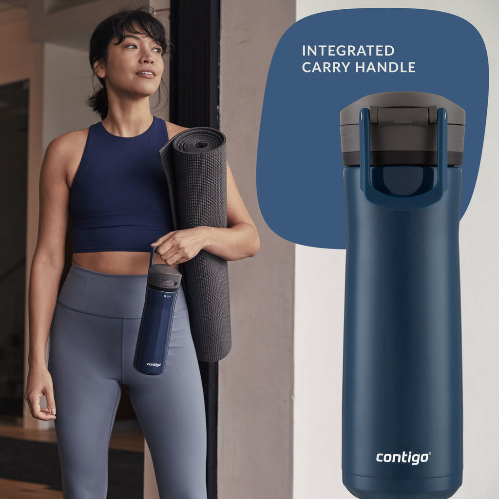 Contigo Jackson Chill Bundle 2 Water Bottles Black 24oz and Blueberry 20oz with Autopop Lid Edition-Y2WR