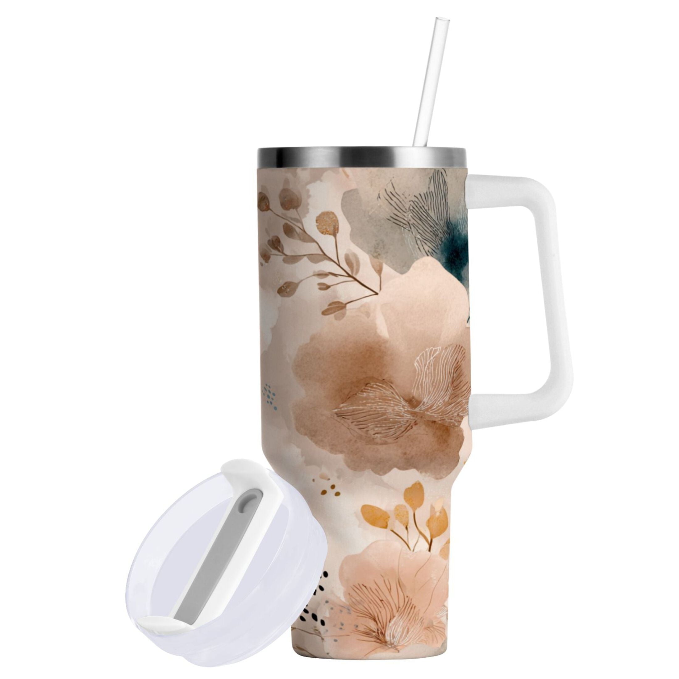 30 oz Insulated Stainless Steel Tumbler Double Wall Stainless Steel Tumbler with 2-Way Drinking Hazy Ethereal Flowers Edition-TQHC