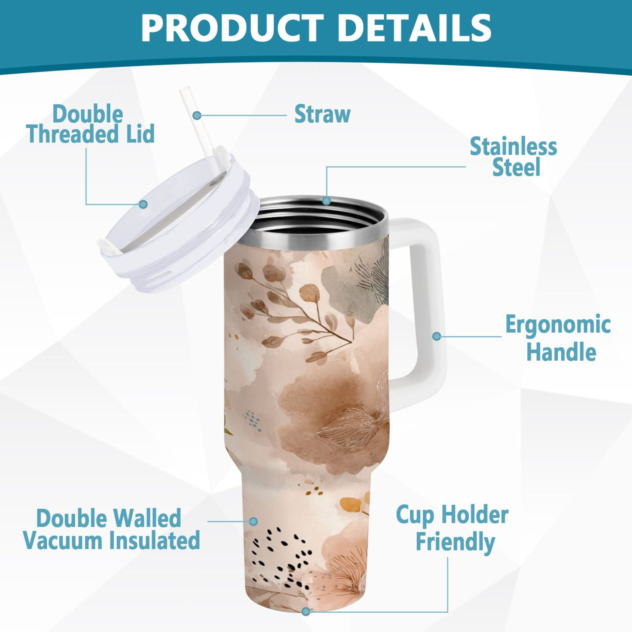 30 oz Insulated Stainless Steel Tumbler Double Wall Stainless Steel Tumbler with 2-Way Drinking Hazy Ethereal Flowers Edition-TQHC