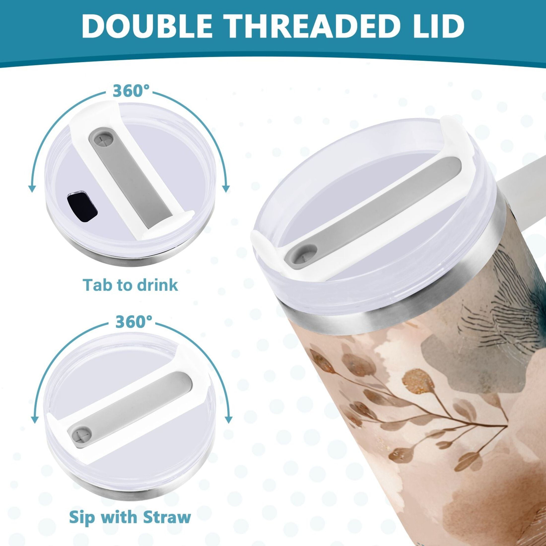30 oz Insulated Stainless Steel Tumbler Double Wall Stainless Steel Tumbler with 2-Way Drinking Hazy Ethereal Flowers Edition-TQHC