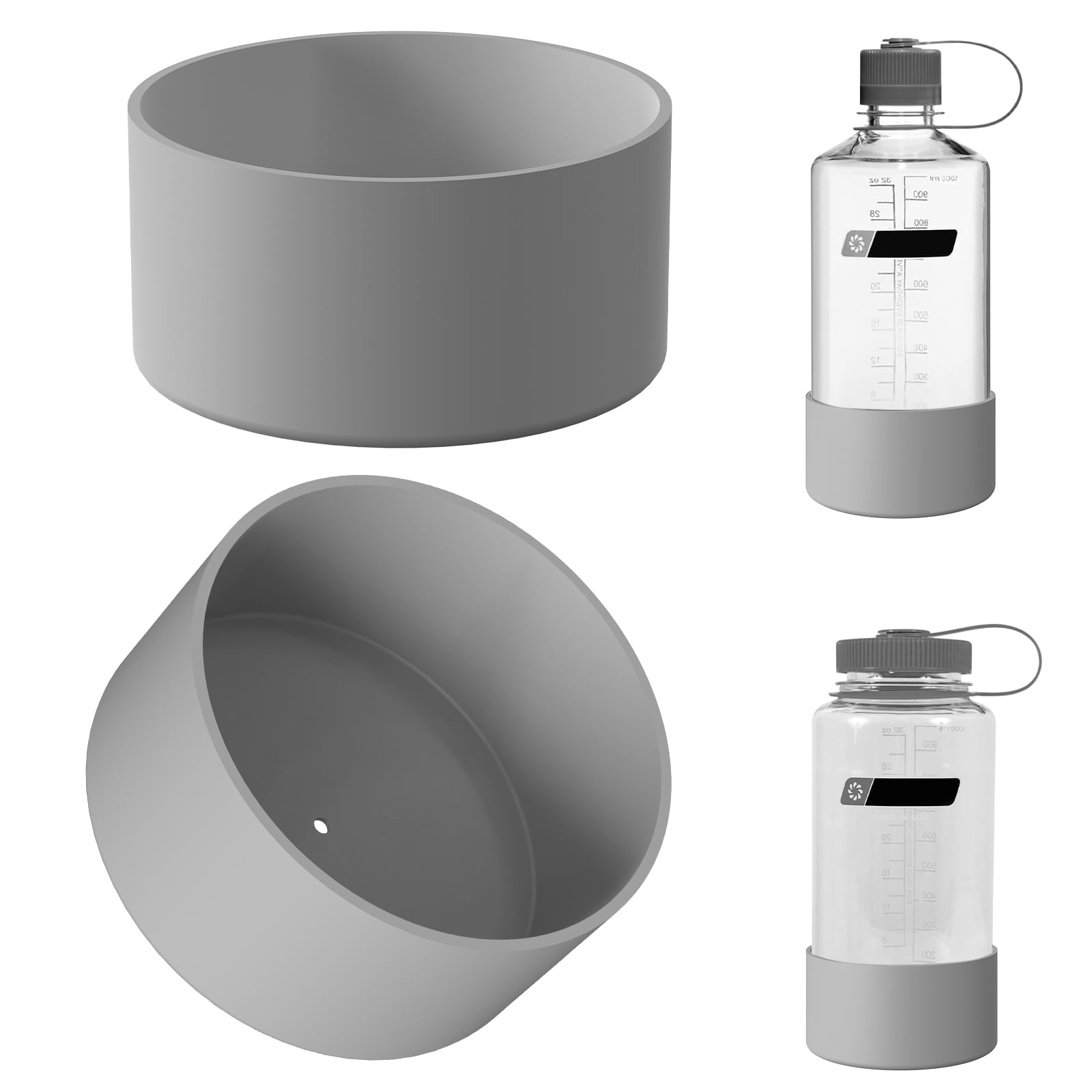 Linkidea 2 Pack Water Bottle Boot Compatible with Nalgene Sustain Wide Mouth 32oz/48oz, Narrow Mouth 32oz, Silicone Anti-Slip Bottle Bottom Bumper Protector (Grey) Edition-V17S