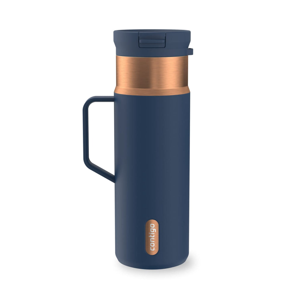Contigo SnapSeal Leakproof Stainless Steel Reusable Water Bottle Tumbler with Side Handle, Dark Blue/Bronze, 20 oz Edition-GPFZ