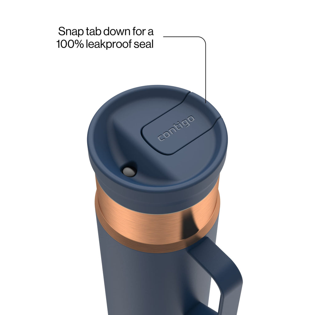 Contigo SnapSeal Leakproof Stainless Steel Reusable Water Bottle Tumbler with Side Handle, Dark Blue/Bronze, 20 oz Edition-GPFZ
