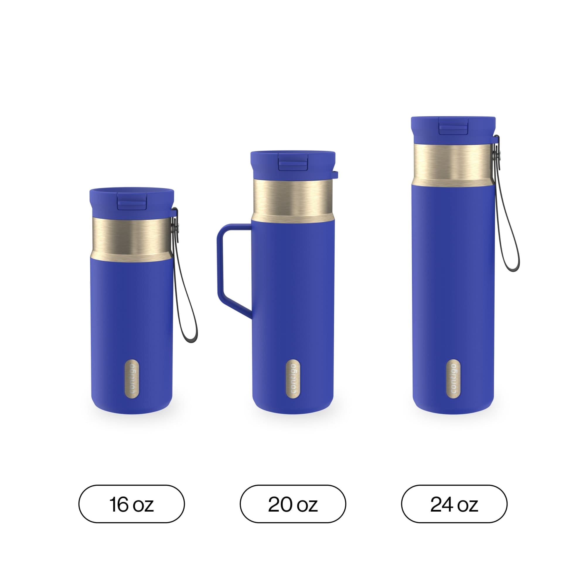 Contigo SnapSeal Leakproof Stainless Steel Reusable Water Bottle Tumbler with Side Handle, Dark Blue/Bronze, 20 oz Edition-GPFZ
