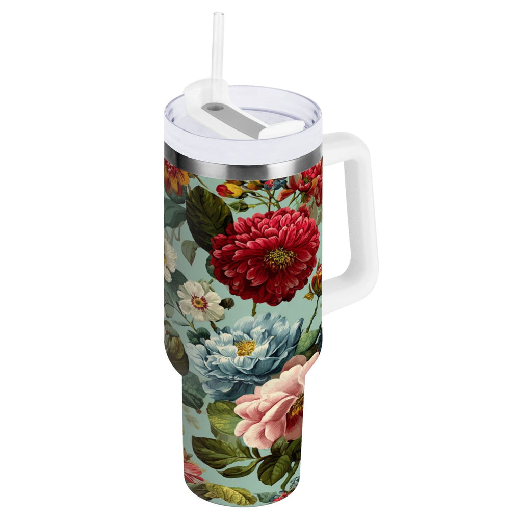 40 oz Insulated Stainless Steel Tumbler Double Wall Stainless Steel Tumbler with 2-Way Drinking Floral Pattern with Roses Edition-R5YV