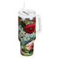 40 oz Insulated Stainless Steel Tumbler Double Wall Stainless Steel Tumbler with 2-Way Drinking Floral Pattern with Roses Edition-R5YV