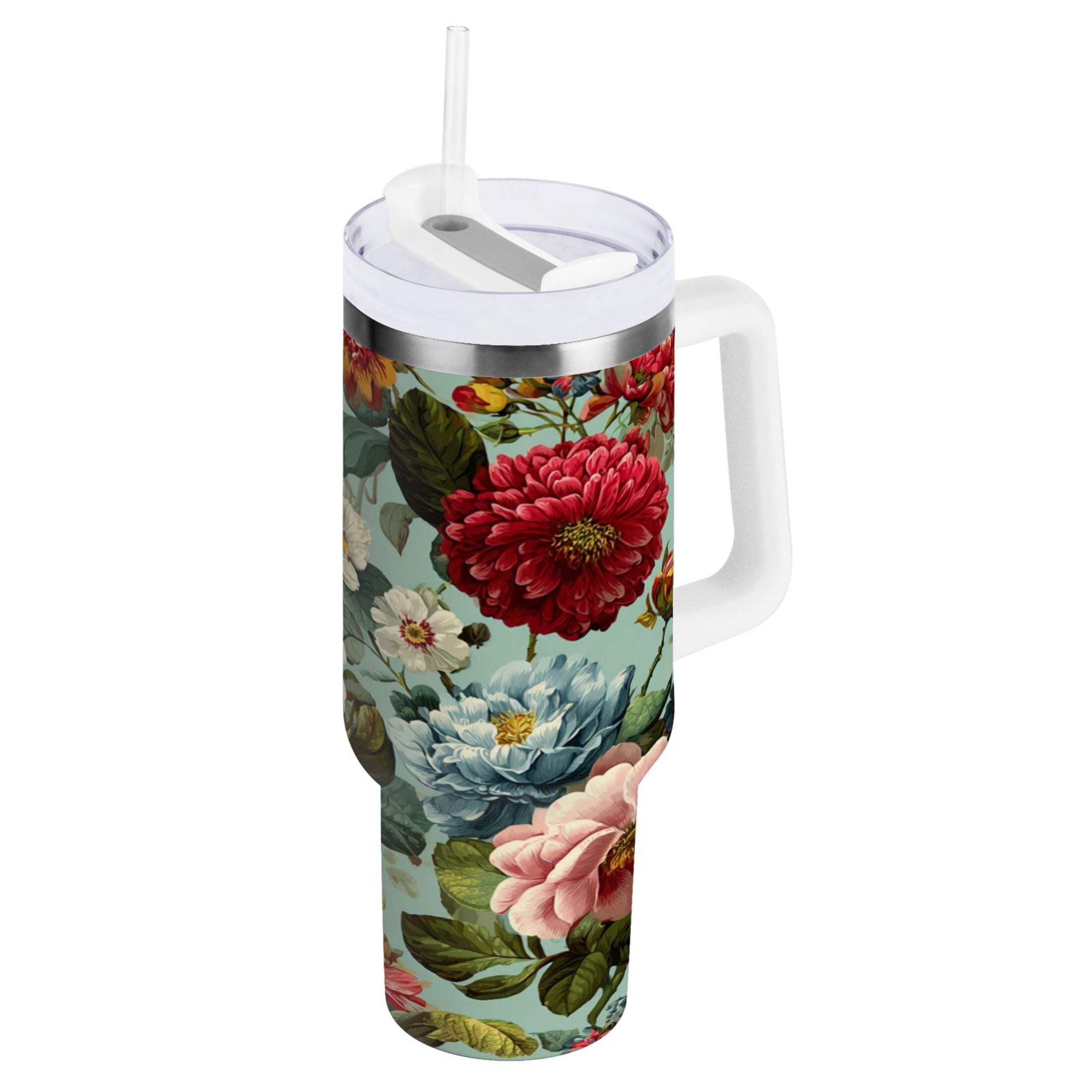 40 oz Insulated Stainless Steel Tumbler Double Wall Stainless Steel Tumbler with 2-Way Drinking Floral Pattern with Roses Edition-R5YV