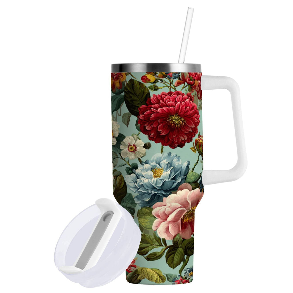 40 oz Insulated Stainless Steel Tumbler Double Wall Stainless Steel Tumbler with 2-Way Drinking Floral Pattern with Roses Edition-R5YV