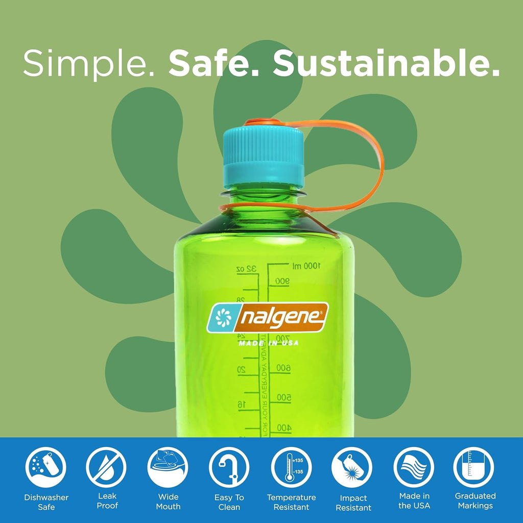 Nalgene Sustain Tritan BPA-Free Water Bottle Made with Material Derived from 50% Plastic Waste, 32 OZ, Narrow Mouth, Pear Edition-VG3H
