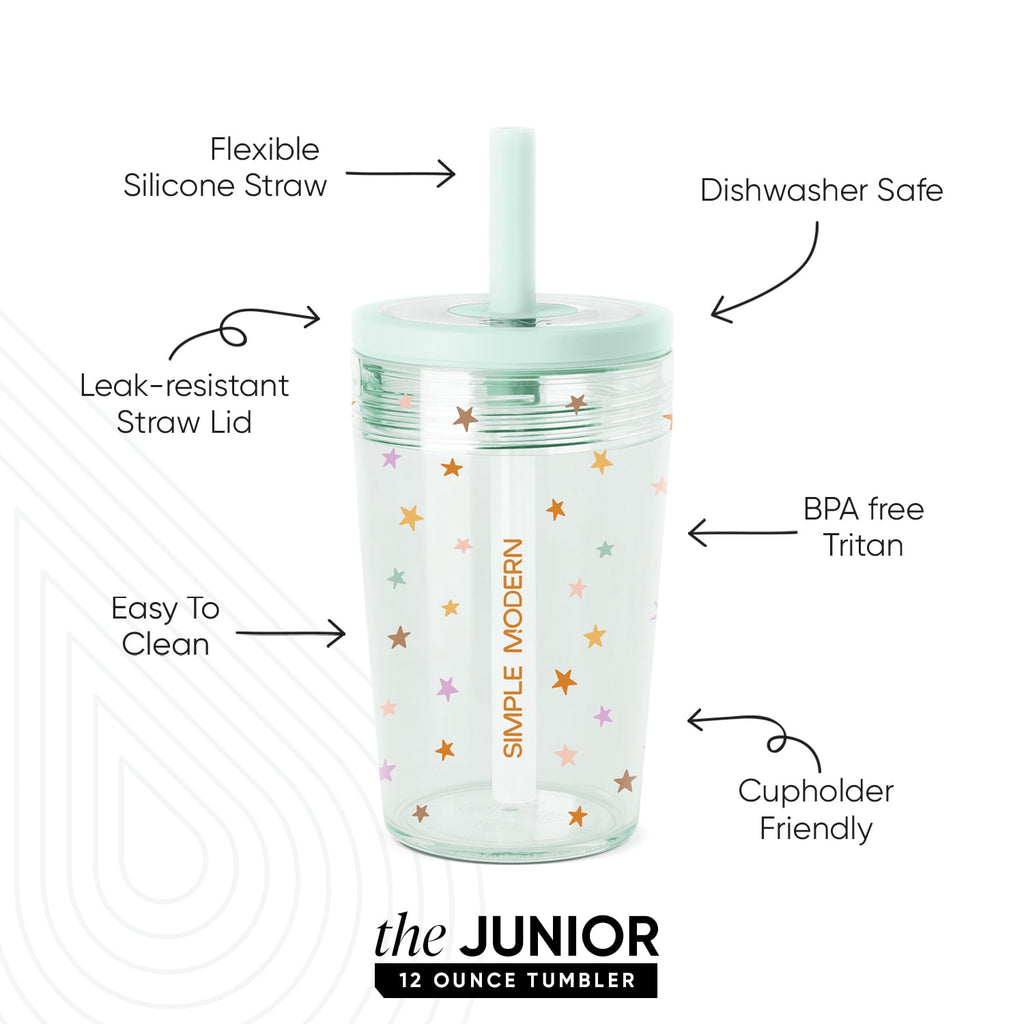 Simple Modern 12 fl oz Tritan Plastic Junior Tumbler with Silicone Straw Lid for Toddlers | Stars Edition-DFAW