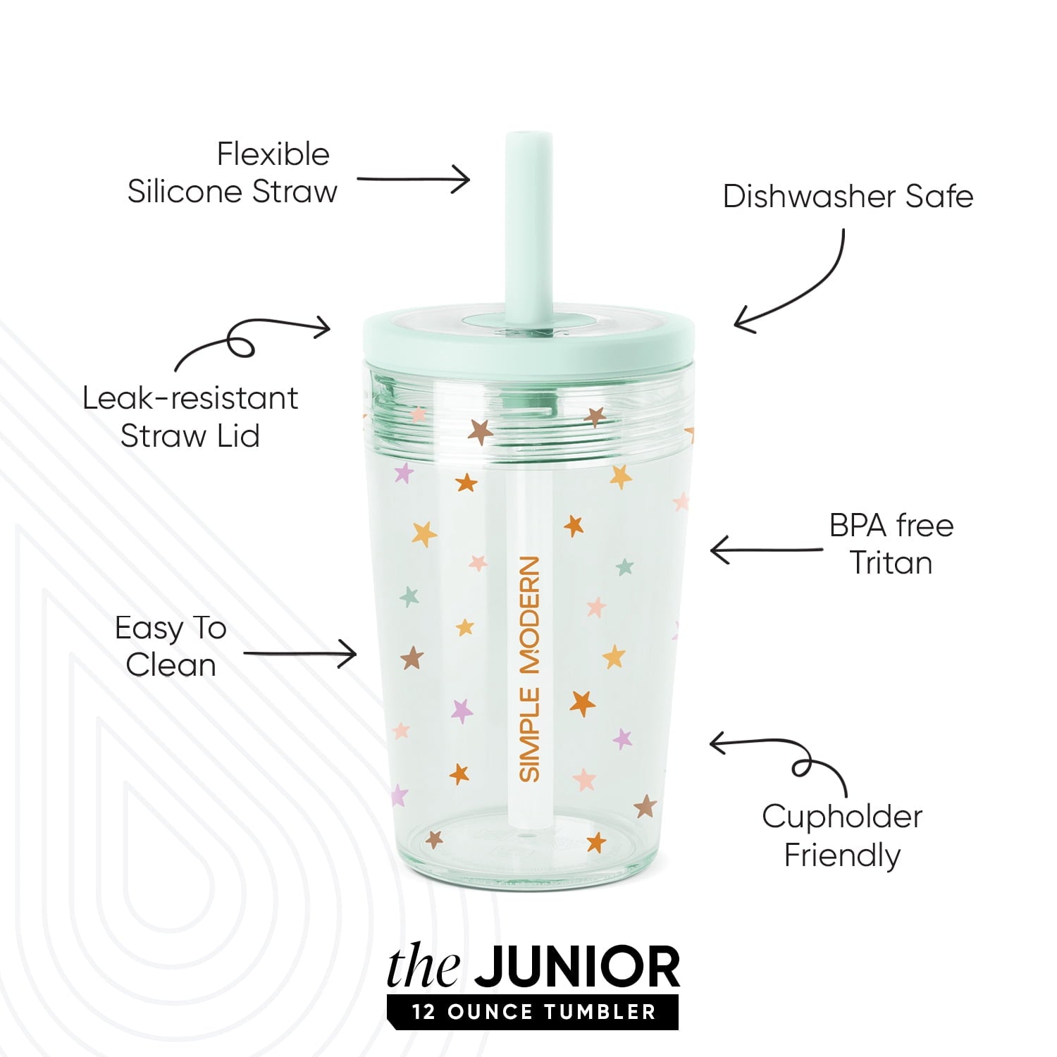 Simple Modern 12 fl oz Tritan Plastic Junior Tumbler with Silicone Straw Lid for Toddlers | Stars Edition-DFAW