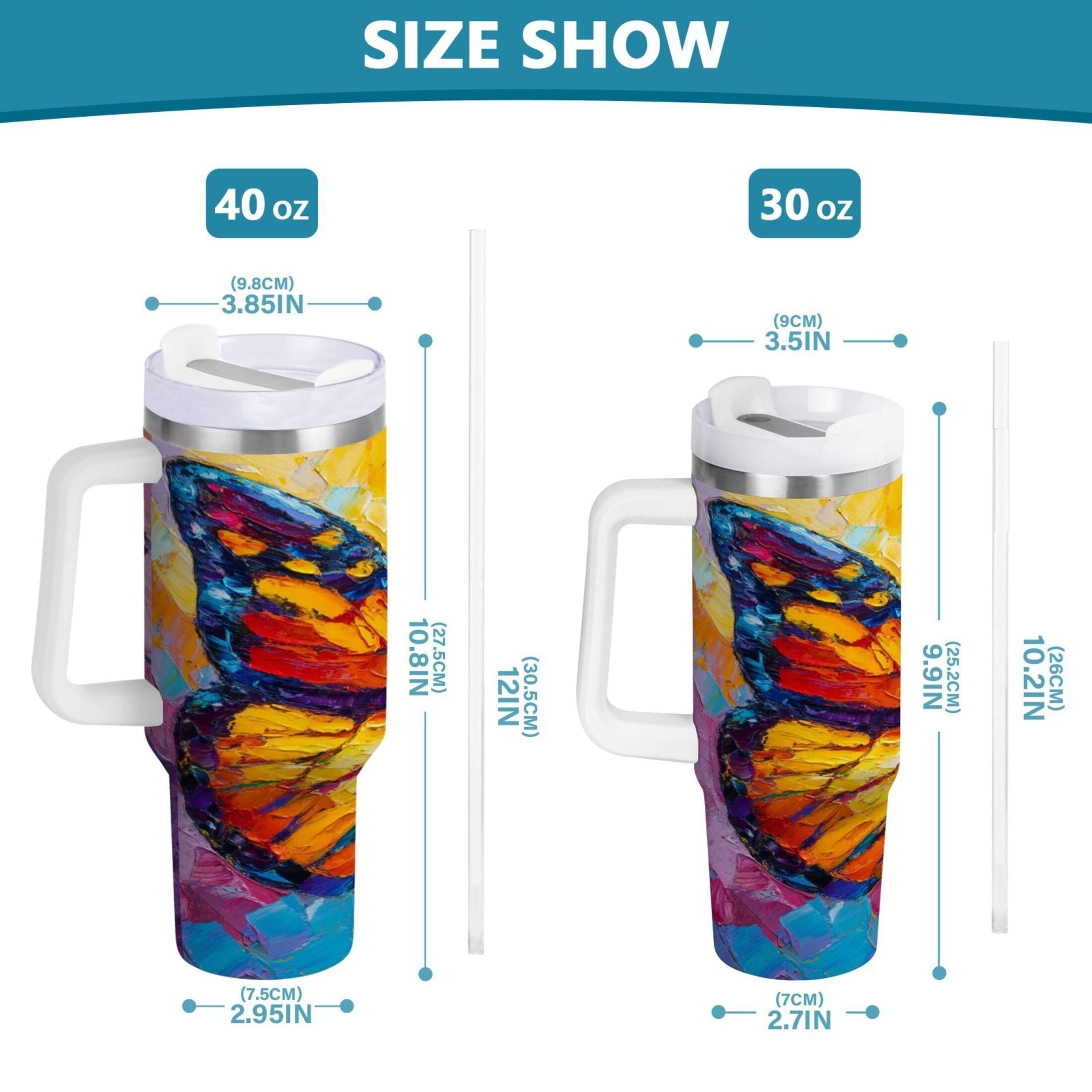 30 oz Insulated Stainless Steel Tumbler Double Wall Stainless Steel Tumbler with 2-Way Drinking Colorful Butterfly Flying Edition-VFFO