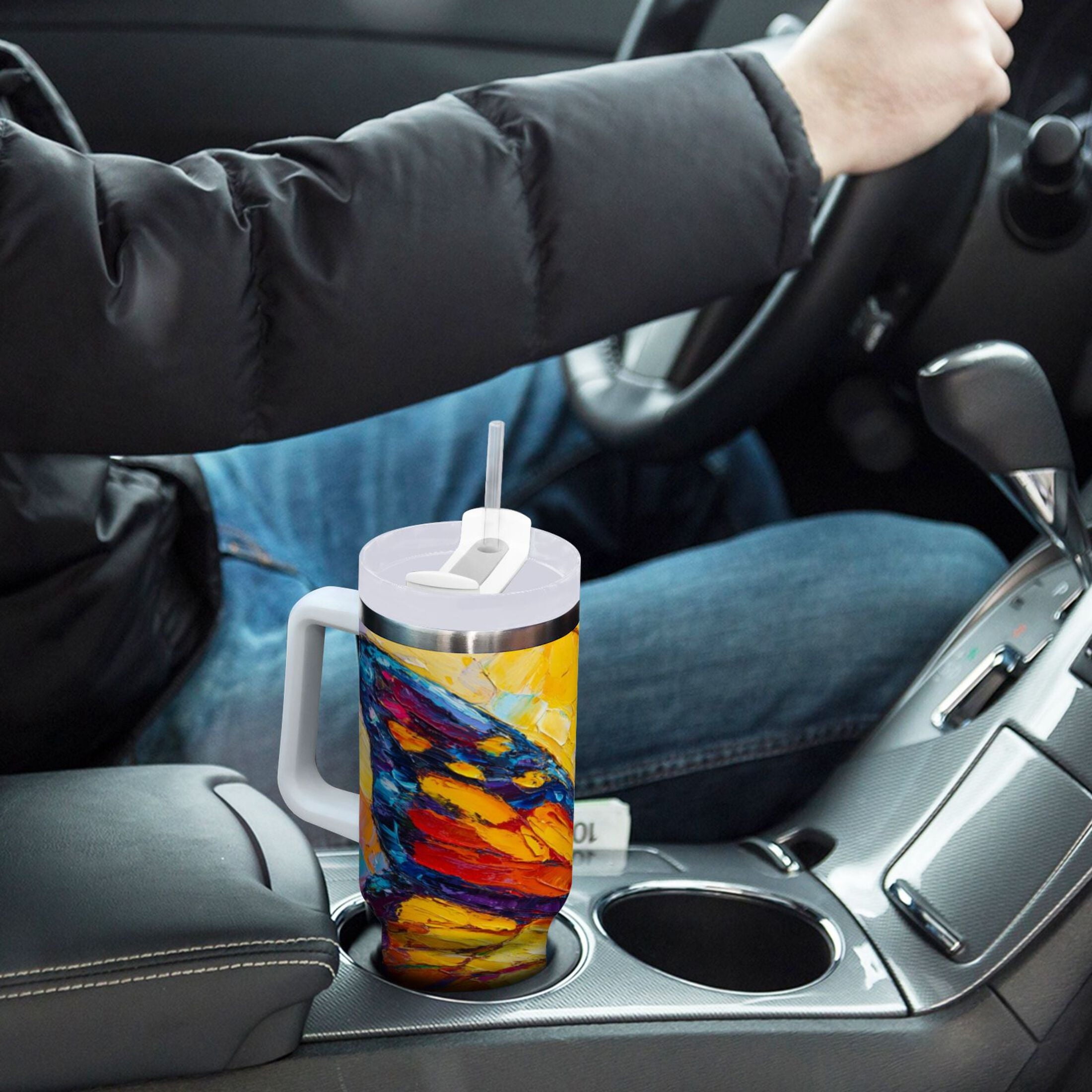 30 oz Insulated Stainless Steel Tumbler Double Wall Stainless Steel Tumbler with 2-Way Drinking Colorful Butterfly Flying Edition-VFFO