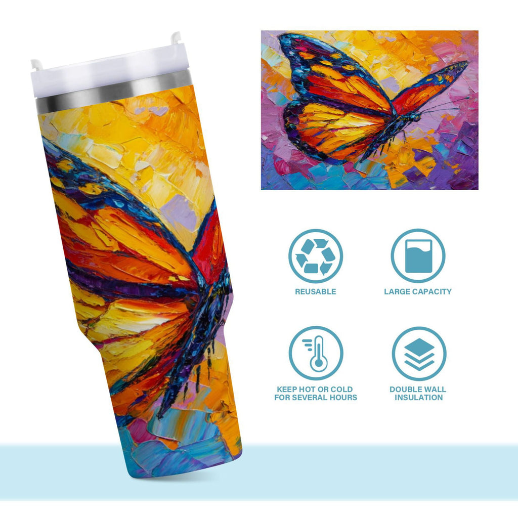 30 oz Insulated Stainless Steel Tumbler Double Wall Stainless Steel Tumbler with 2-Way Drinking Colorful Butterfly Flying Edition-VFFO