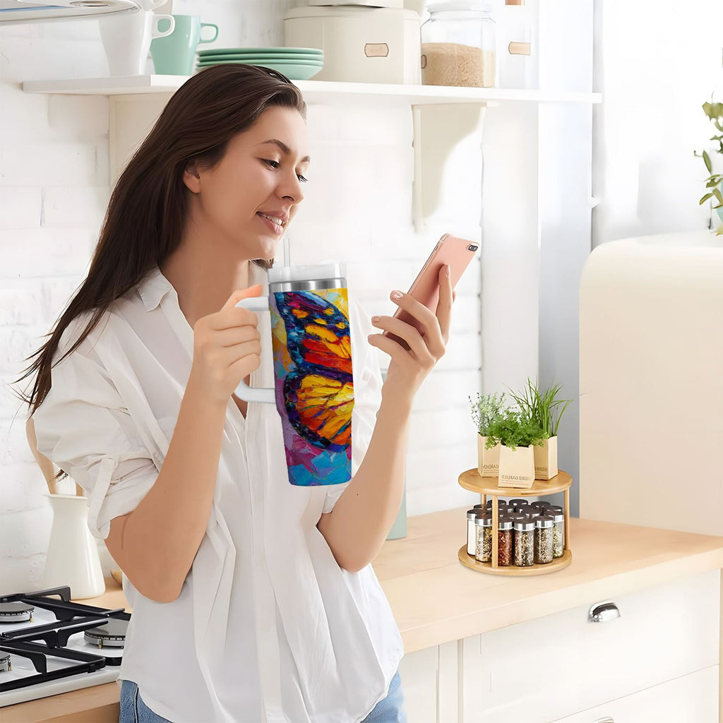 30 oz Insulated Stainless Steel Tumbler Double Wall Stainless Steel Tumbler with 2-Way Drinking Colorful Butterfly Flying Edition-VFFO