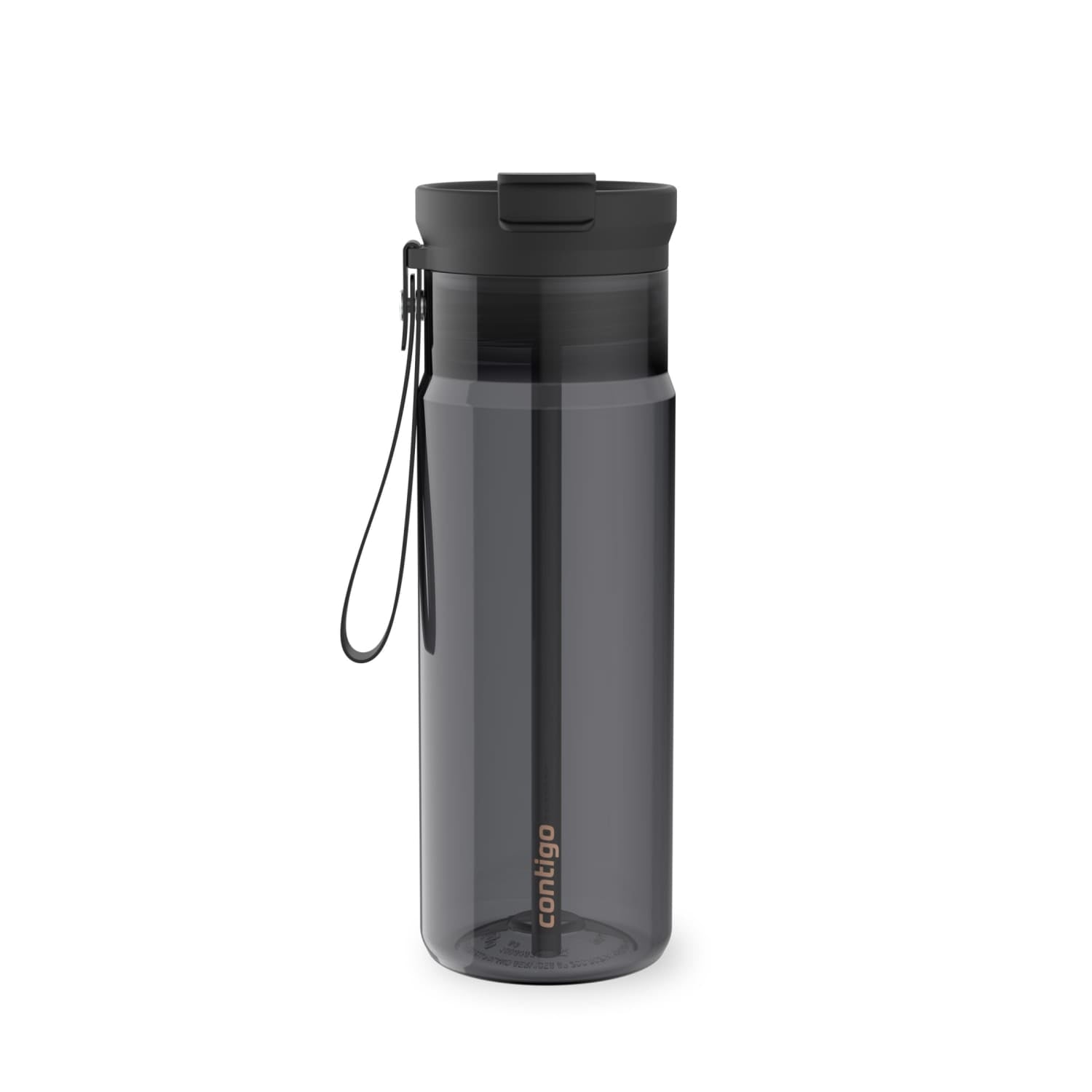 Contigo DualSip Leakproof Plastic Reusable Water Bottle with Carrying Strap, Black/Clear, 24 oz Edition-V5CW