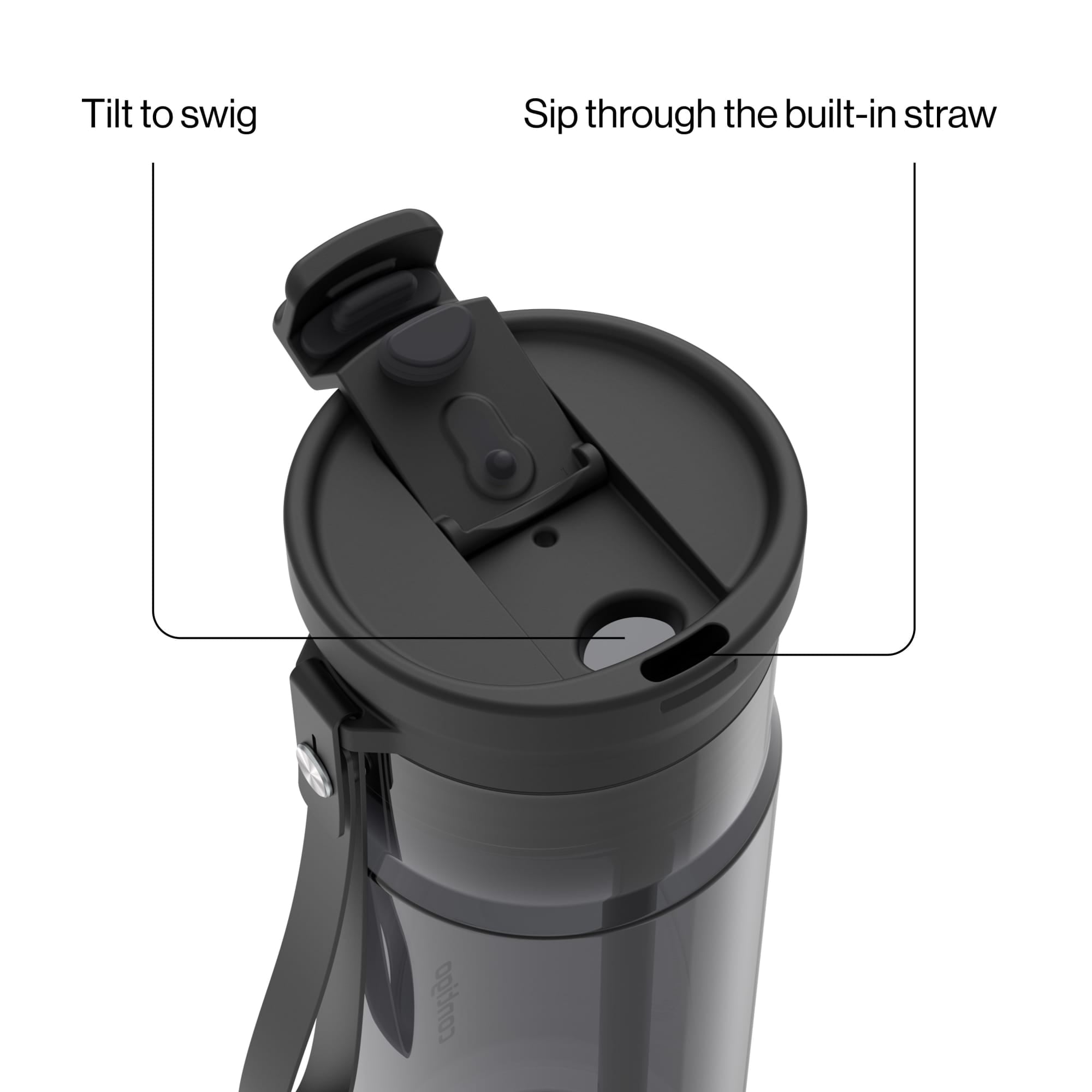 Contigo DualSip Leakproof Plastic Reusable Water Bottle with Carrying Strap, Black/Clear, 24 oz Edition-V5CW