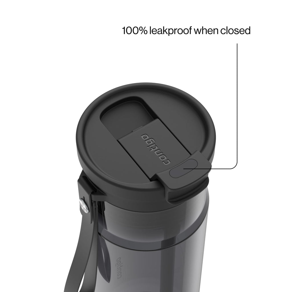 Contigo DualSip Leakproof Plastic Reusable Water Bottle with Carrying Strap, Black/Clear, 24 oz Edition-V5CW