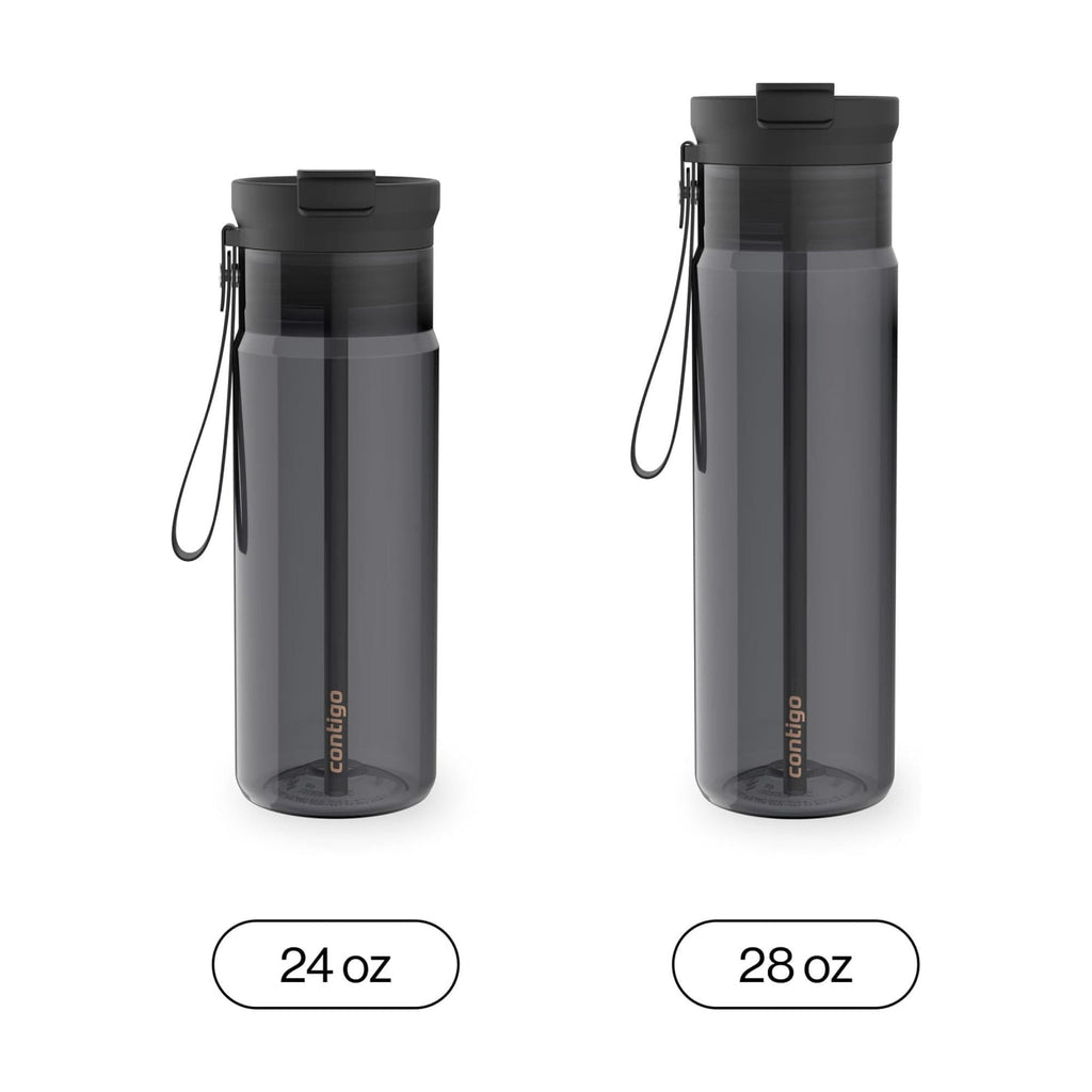 Contigo DualSip Leakproof Plastic Reusable Water Bottle with Carrying Strap, Black/Clear, 24 oz Edition-V5CW