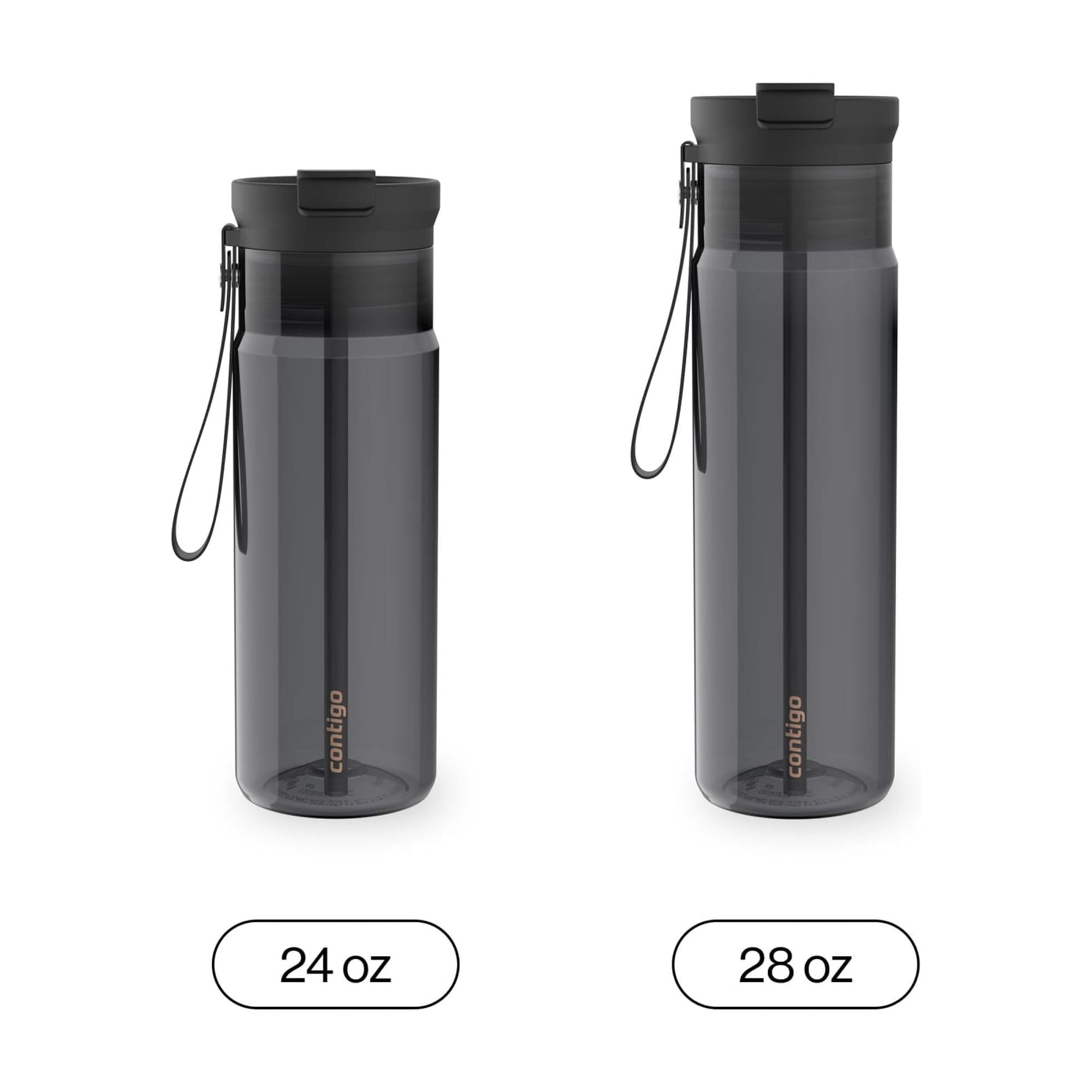 Contigo DualSip Leakproof Plastic Reusable Water Bottle with Carrying Strap, Black/Clear, 24 oz Edition-V5CW