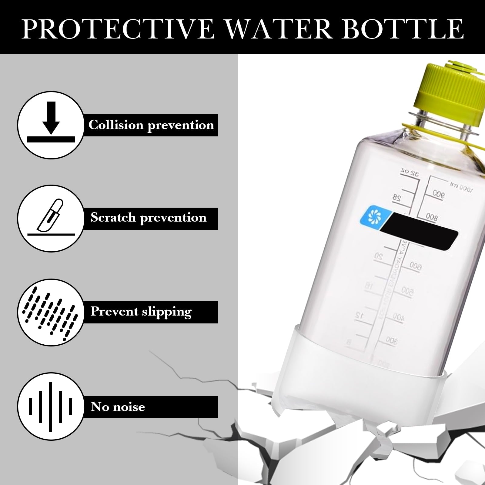 Linkidea 2 Pack Water Bottle Boot Compatible with Nalgene Sustain Wide Mouth 32oz/48oz, Narrow Mouth 32oz, Silicone Anti-Slip Bottle Bottom Bumper Protector (Clear White) Edition-1LGP