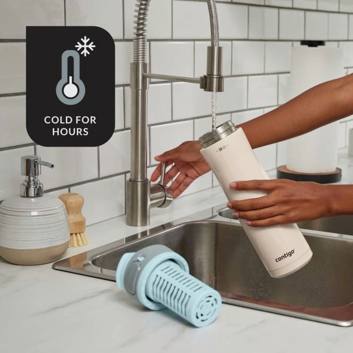 Contigo Clybourn Chill Stainless Steel FreeFlow Filter Water Bottle with AUTOSEAL, 24oz Salt Edition-ZT6U