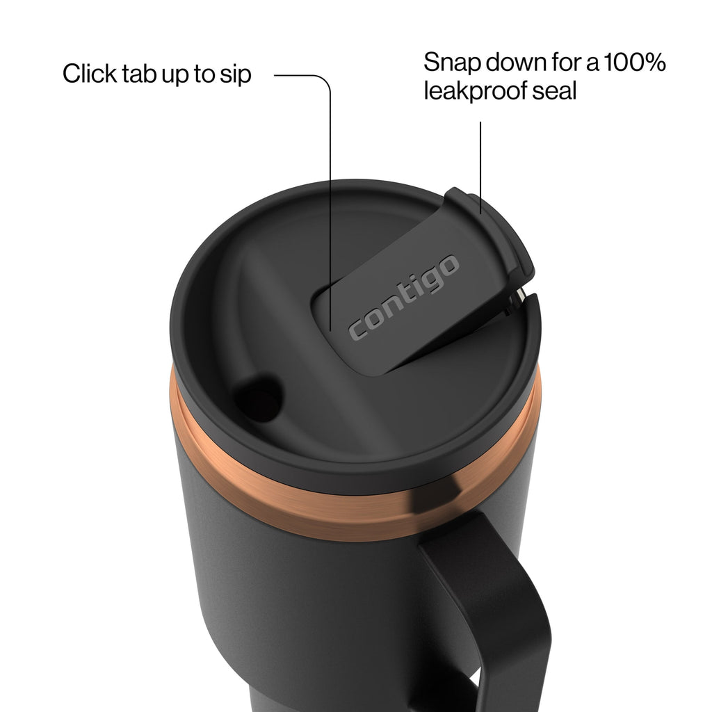 Contigo SnapSeal Leakproof Stainless Steel Reusable Water Bottle Tumbler with Side Handle, Black/Bronze, 30 oz Edition-YI8J