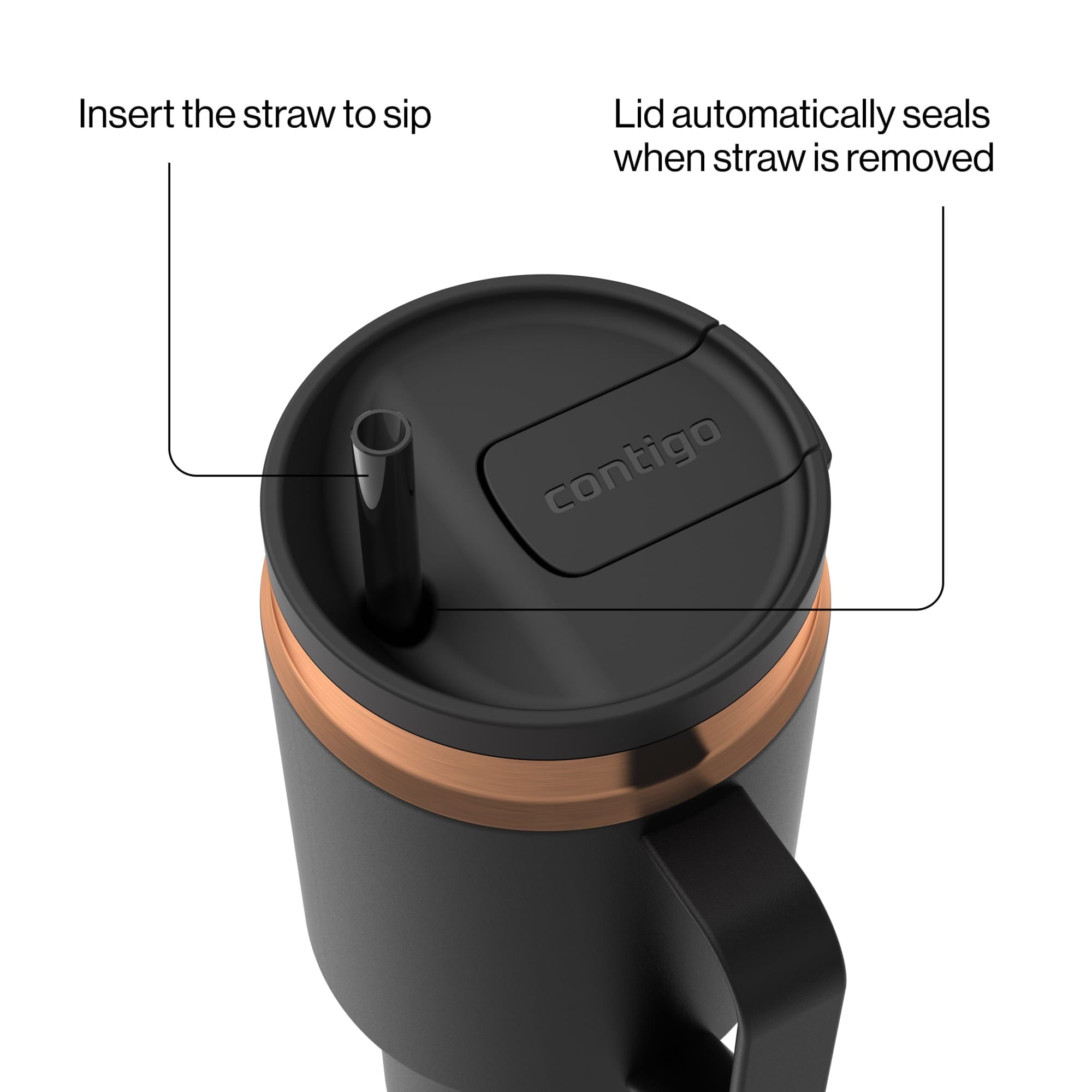 Contigo SnapSeal Leakproof Stainless Steel Reusable Water Bottle Tumbler with Side Handle, Black/Bronze, 30 oz Edition-YI8J