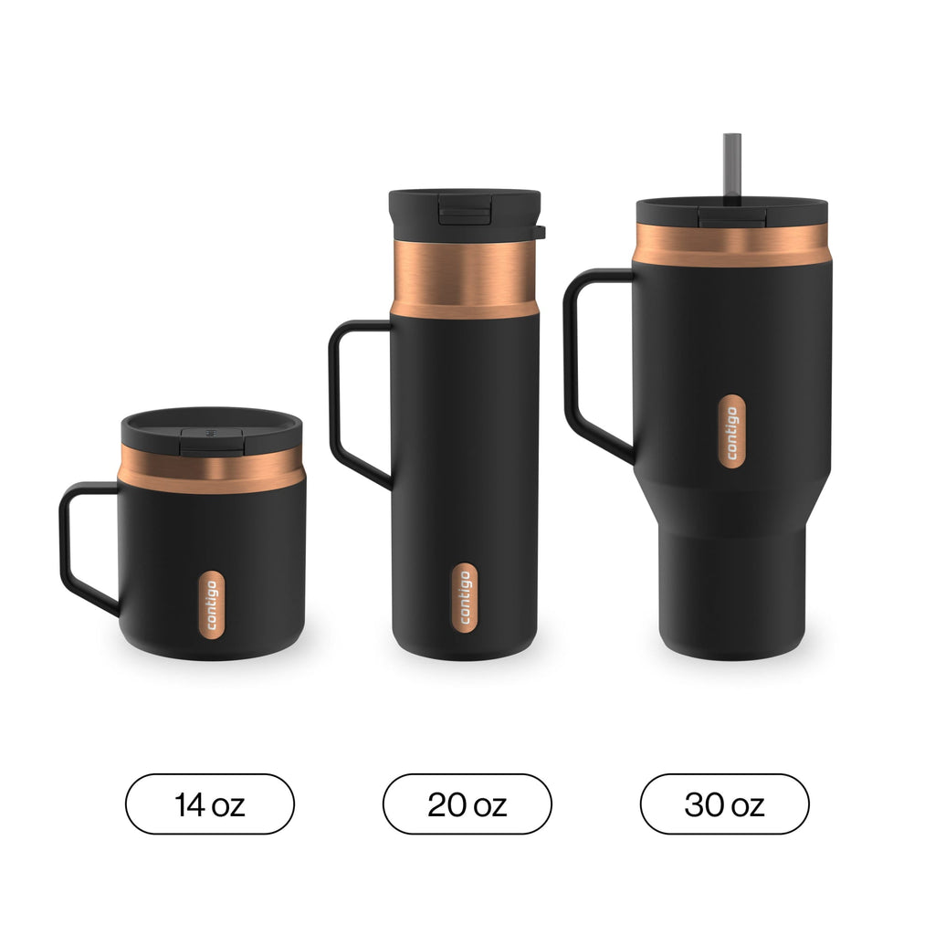 Contigo SnapSeal Leakproof Stainless Steel Reusable Water Bottle Tumbler with Side Handle, Black/Bronze, 30 oz Edition-YI8J