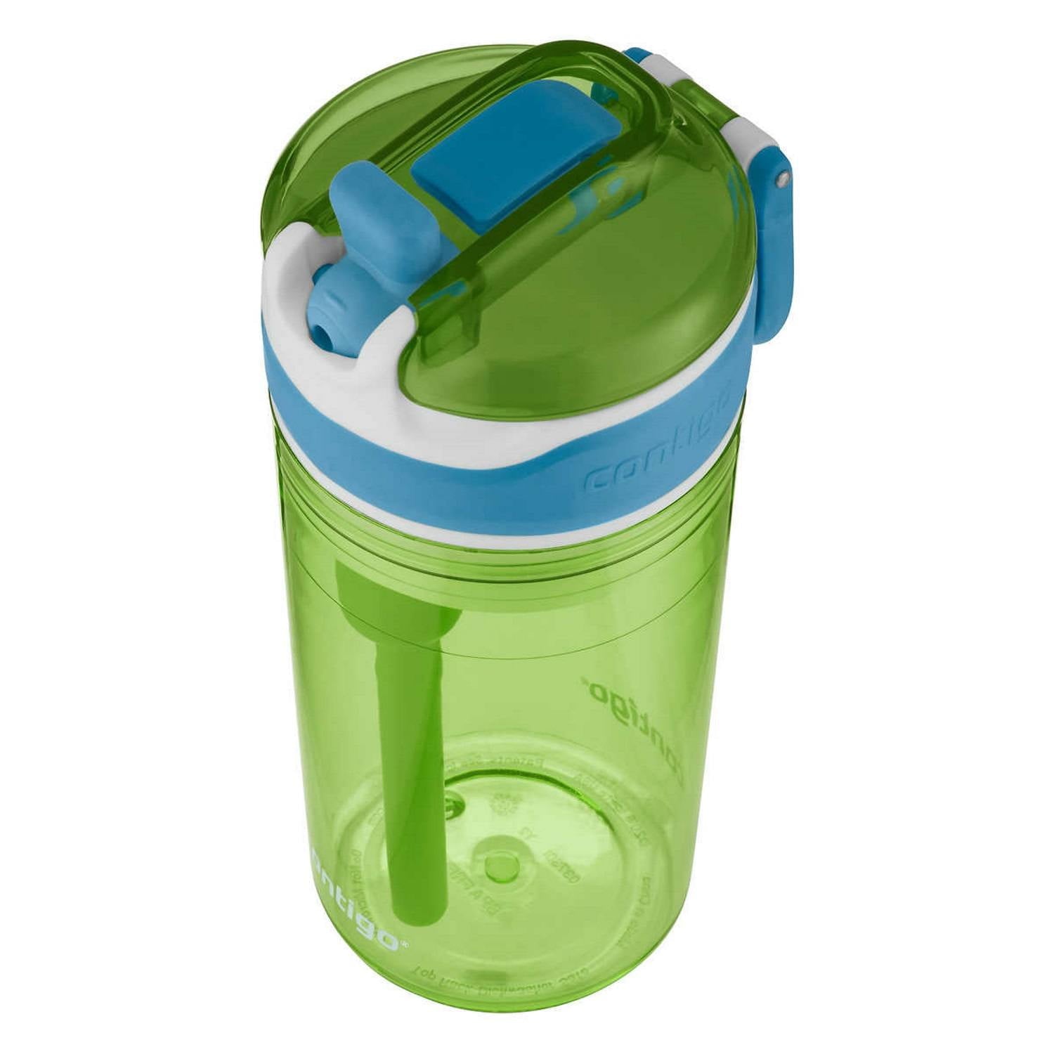 Contigo Kids 2-in-1 Snack Hero Tumbler Featuring 4oz Snack Holder Stacked on Top of 13oz Water Bottle - BPA Free, Durable Tritan w/Flexible Carry Handle &amp; Spill-Proof Valve, Green &amp; Blue – 2 Pack Edition-QI72